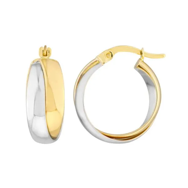 14K Two Tone Wide Crossover Hoop Earrings Skaneateles Jewelry Skaneateles, NY