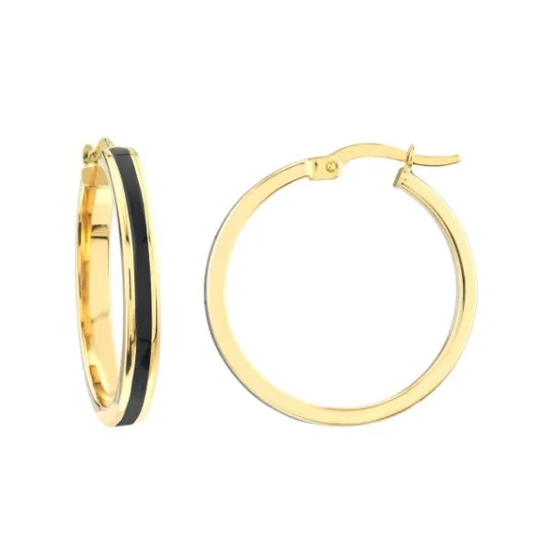14K Italian Yellow Gold & Black Enamel Hoop Earrings Large Skaneateles Jewelry Skaneateles, NY