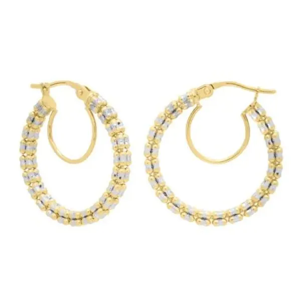 14K TT Ladies  Gold 'Iced' Round Fashion Hoop Earrings Skaneateles Jewelry Skaneateles, NY