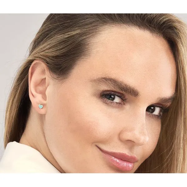 14K YG Our Exclusive Turquoise Enamel Heart Stud Earrings Image 2 Skaneateles Jewelry Skaneateles, NY