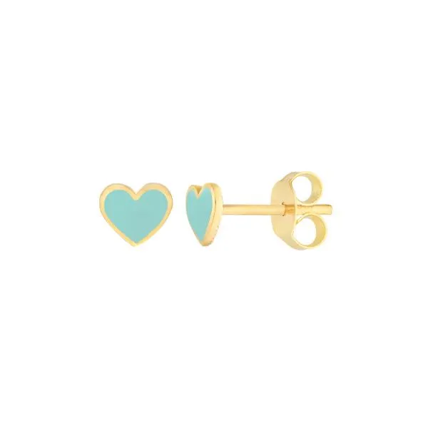 14K YG Our Exclusive Turquoise Enamel Heart Stud Earrings Skaneateles Jewelry Skaneateles, NY