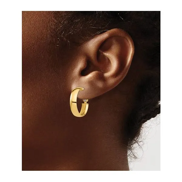 14K Yellow Gold 30 x 5 mm Omega Back Hoop Earrings – Our Skaneateles Signature Image 2 Skaneateles Jewelry Skaneateles, NY