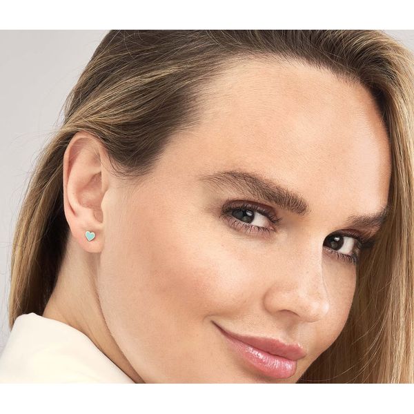 14K YG Our Exclusive Turquoise Enamel Heart Stud Earrings Image 2 Skaneateles Jewelry Skaneateles, NY