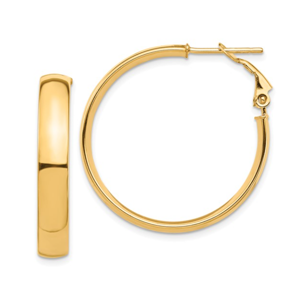 14K Yellow Gold 30 x 5 mm Omega Back Hoop Earrings – Our Skaneateles Signature Skaneateles Jewelry Skaneateles, NY