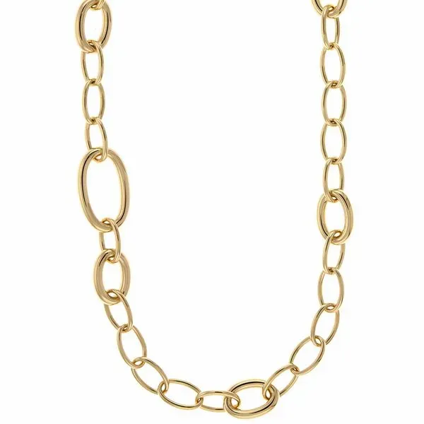 18K YG Ladies Heavy Oval Mixed Link Chain 24