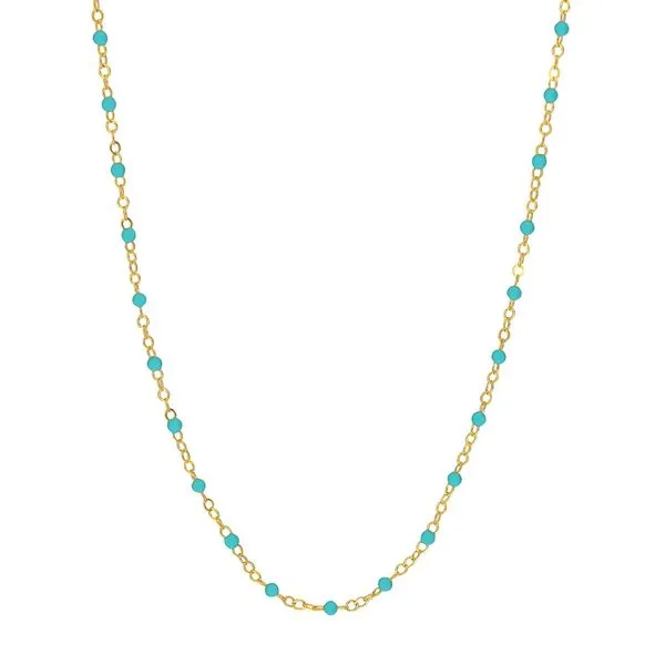 14K YG Light Turquoise Enamel Bead on Piatto Chain - 18