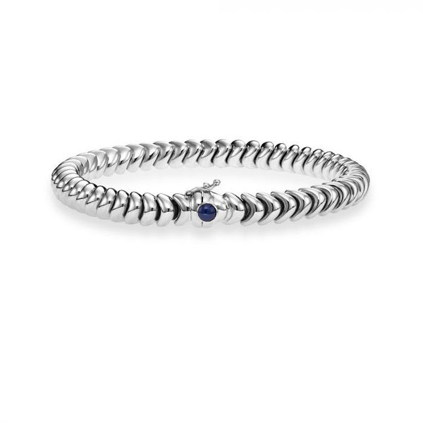 14K WG 6mm Dragon Bracelet with Blue Sapphire in Clasp Skaneateles Jewelry Skaneateles, NY
