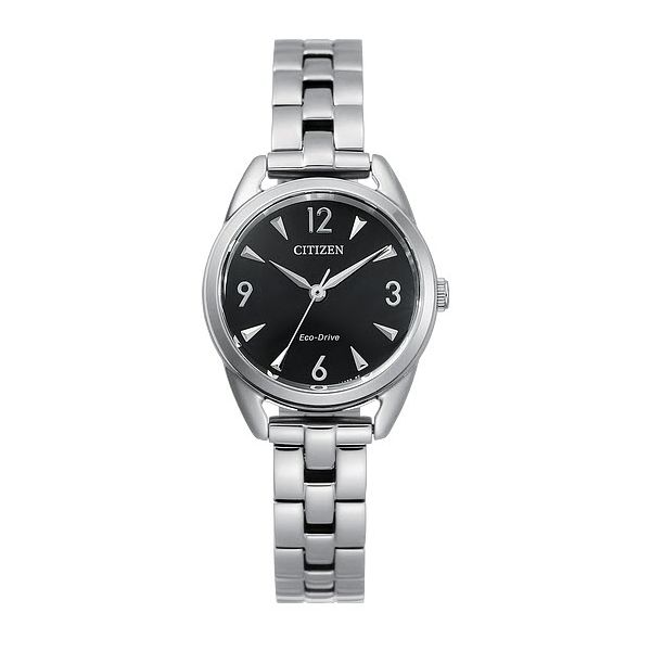 Lady's Citizen Eco-Drive Stainless Bracelet Black Dial Wrist Watch Skaneateles Jewelry Skaneateles, NY