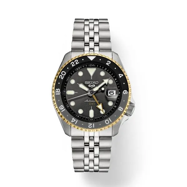 Seiko 5 Sports Stainless Automatic GMT TT Charcoal Gray Dial Skaneateles Jewelry Skaneateles, NY