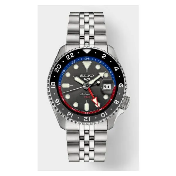 Seiko 5 Sports Stainless Automatic GMT (Charcoal Dial, Bi-color 24-hour GMT Bezel) Skaneateles Jewelry Skaneateles, NY