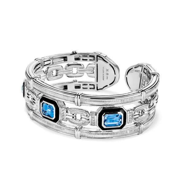 SS Judith Ripka Adrienne Cuff with Enamel, Swiss Blue topaz, & Diamonds 0.24ct TW Skaneateles Jewelry Skaneateles, NY