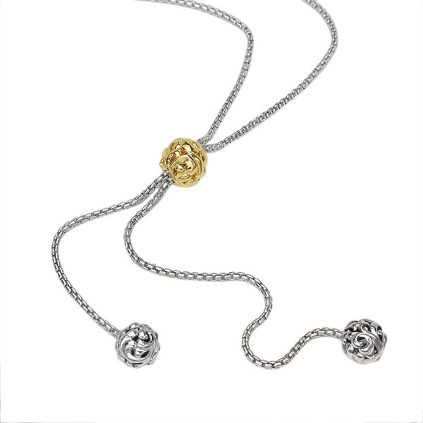 SS/GP  Ladies Lariat Necklace with 1 Ivy 18kg Micron Plated Ball Skaneateles Jewelry Skaneateles, NY