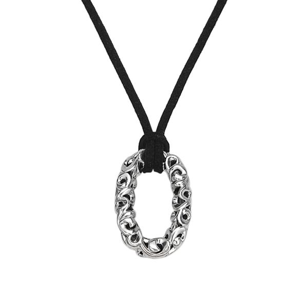 SS Ladies Oval Pendant w/ Silver & Black Rope Chain Skaneateles Jewelry Skaneateles, NY