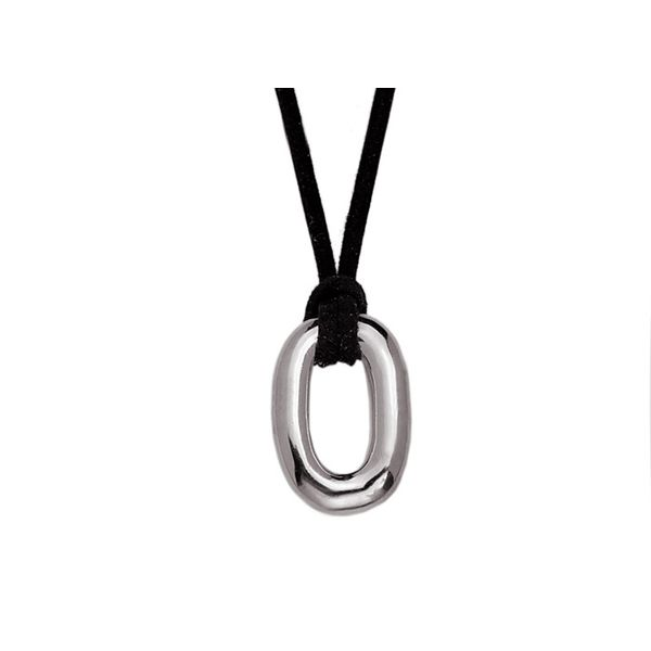 SS Ladies Charles Krypell Oval Pendant w/ Silver & Black Leather Chain Skaneateles Jewelry Skaneateles, NY