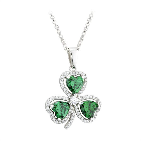 Sterling Silver Green Cubic Zirconia Shamrock Pendant Skaneateles Jewelry Skaneateles, NY