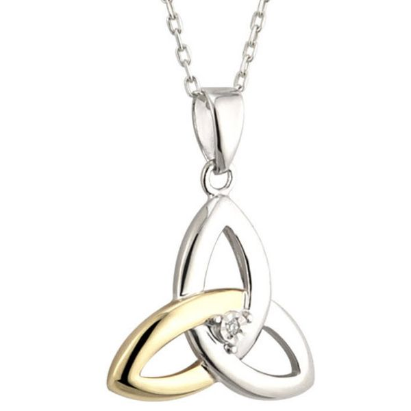 Sterling & 10ct Gold Trinity Knot Necklace with Diamond Skaneateles Jewelry Skaneateles, NY