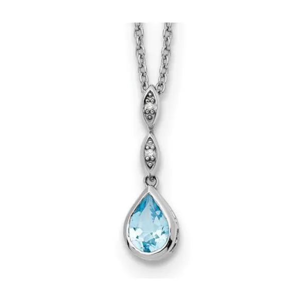 Sterling Silver Blue Topaz Diamond Teardrop Pendant w/ 18