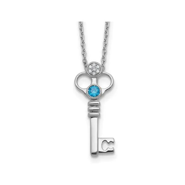 Sterling Silver .03ct with Blue Topaz Key Pendant with 18