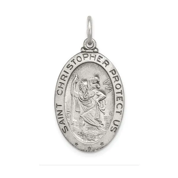 Sterling Silver Oval Saint Christopher Medal with Hockey Player on Back Image 2 Skaneateles Jewelry Skaneateles, NY