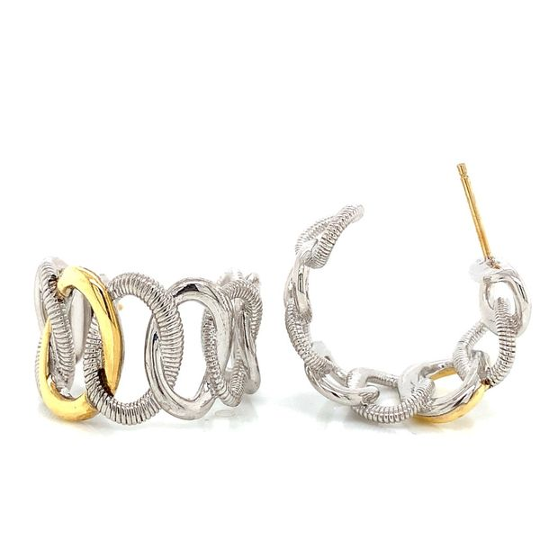 18K/SS Judith Ripka Eternity Graduated Interlocking Wide Link Hoop Earrings Image 2 Skaneateles Jewelry Skaneateles, NY
