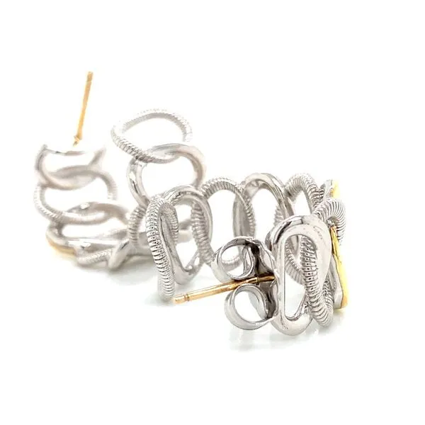 18K/SS Judith Ripka Eternity Graduated Interlocking Wide Link Hoop Earrings Image 3 Skaneateles Jewelry Skaneateles, NY