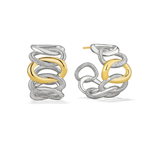 18K/SS Judith Ripka Eternity Graduated Interlocking Wide Link Hoop Earrings Skaneateles Jewelry Skaneateles, NY