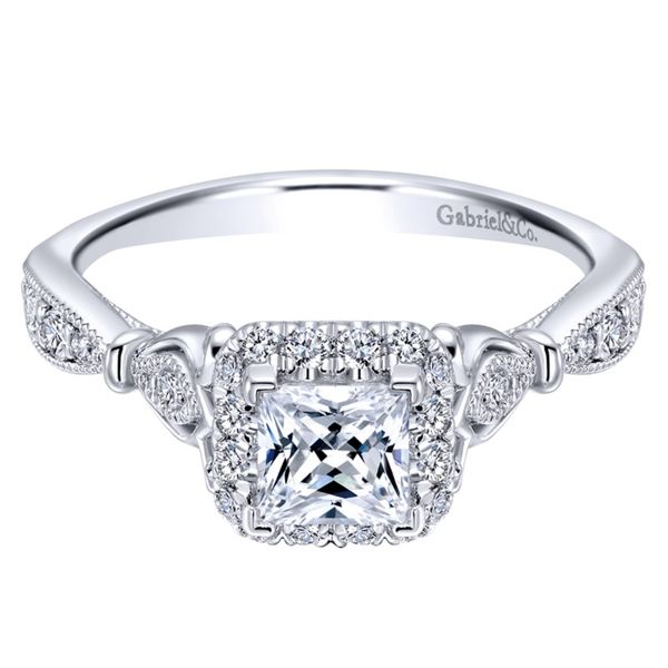 Gabriel NY Princess Cut Halo Diamond Engagement Ring .80ctw 14K White Gold Confer’s Jewelers Bellefonte, PA