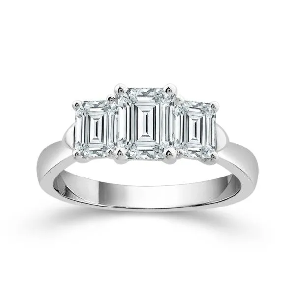 14K White Gold Lab Grown 3 Stone Emerald Cut Diamond Engagement Ring Confer’s Jewelers Bellefonte, PA