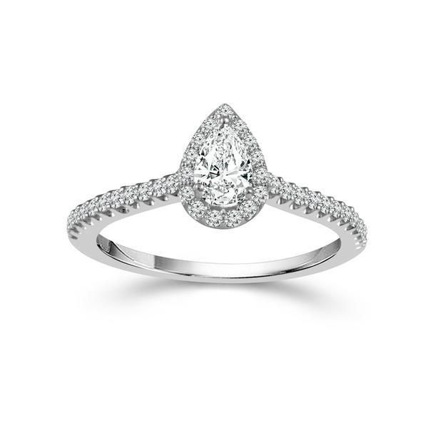 14K White Gold Pear Diamond Halo Engagement Ring Confer’s Jewelers Bellefonte, PA