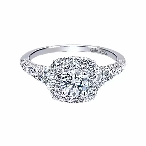 14K White Gold Round Double Halo Complete Diamond Engagement Ring Confer’s Jewelers Bellefonte, PA