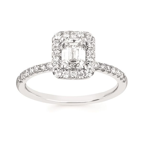 14K White Gold Eco-Brilliance® Lab-Created Halo Diamond Engagement Ring With Emerald Cut Diamond Confer’s Jewelers Bellefonte, PA