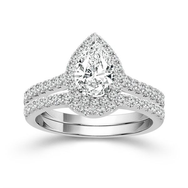 14K White Gold Lab Grown Pear Shaped Diamond Engagement Ring With Matching Lab Grown Diamond Band Confer's Jewelers Bellefonte, PA