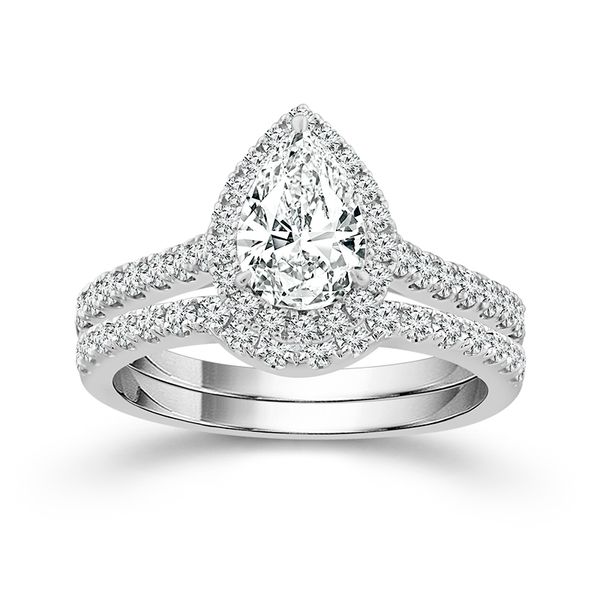 14K White Gold Lab Grown Pear Shaped Diamond Engagement Ring With Matching Lab Grown Diamond Band Confer’s Jewelers Bellefonte, PA