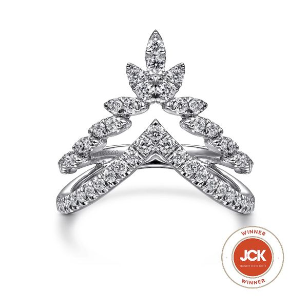 14K White Gold Two Row Bursting Diamond Chevron Ring Confer’s Jewelers Bellefonte, PA