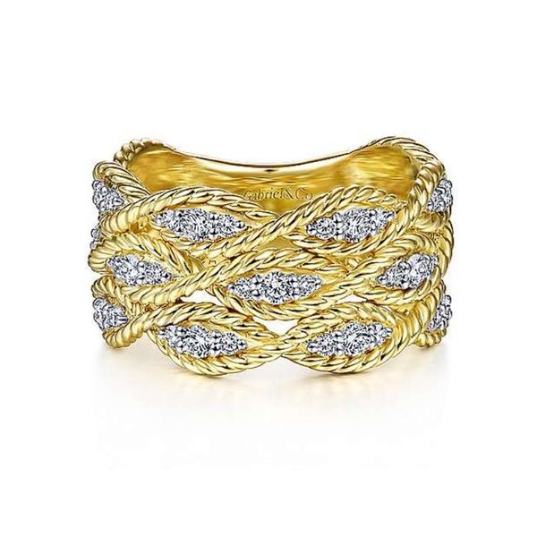 14K Yellow Gold Twisted Braided Diamond Wide Band Ring Confer’s Jewelers Bellefonte, PA