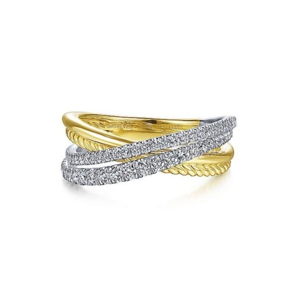 14K White-Yellow Gold Twisted Rope and Diamond Criss Cross Ring Confer’s Jewelers Bellefonte, PA