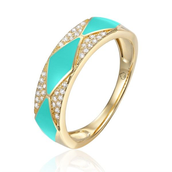14K Yellow Gold Turquoise Enamel And Diamond Fashion Ring Confer’s Jewelers Bellefonte, PA