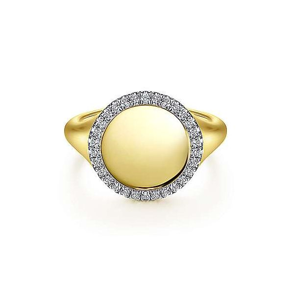 14K Yellow Gold Pinky Signet Ring with Diamond Halo Confer’s Jewelers Bellefonte, PA