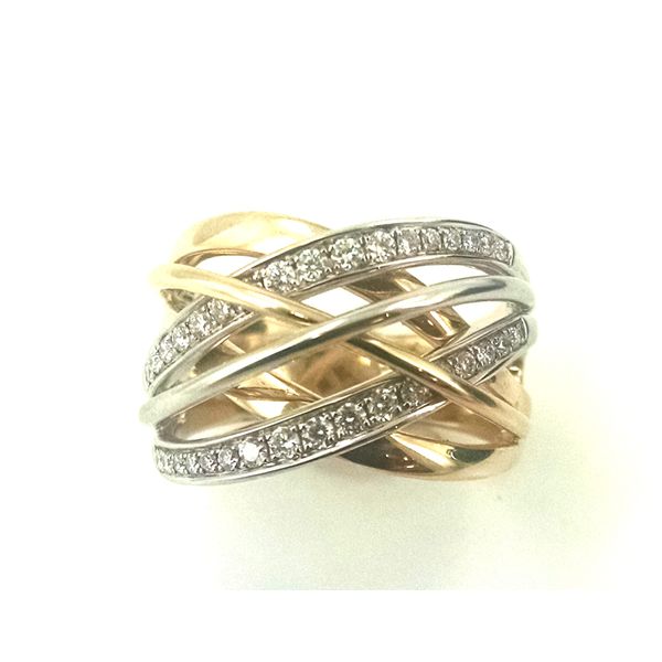 14K Yellow And White Gold Criss Cross Pave Diamond Band Ring Confer’s Jewelers Bellefonte, PA