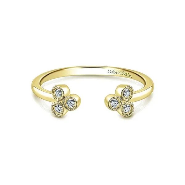 14K Yellow Gold Split Ring with Bezel Set Triple Diamond Clusters Confer’s Jewelers Bellefonte, PA