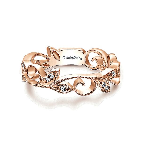14K Rose Gold Scrolling Floral Diamond Stackable Ring Confer’s Jewelers Bellefonte, PA