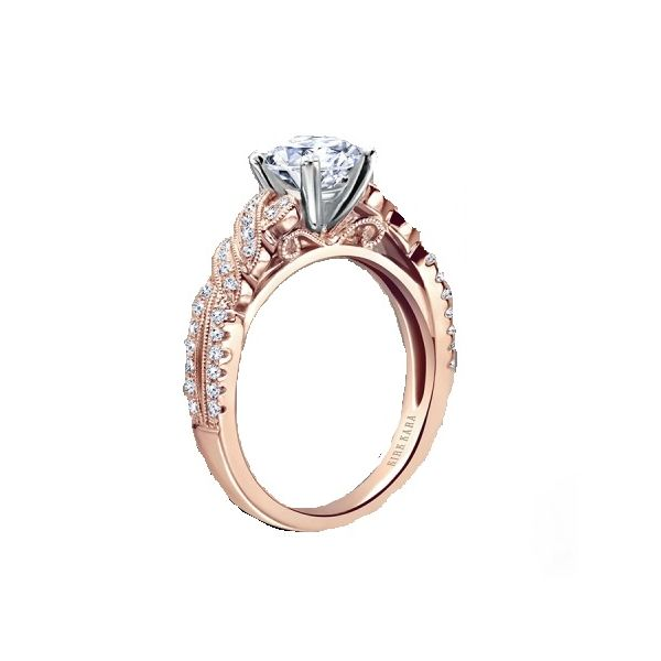 Award winner. This elegant design is a split shank engagement ring from the Kirk Kara Pirouetta collection