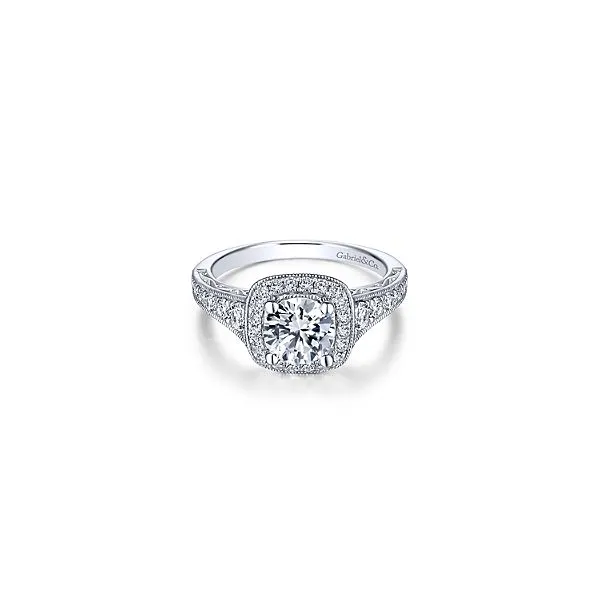 Vintage Inspired 14K White Gold Cushion Halo Round Diamond Engagement Ring Confer’s Jewelers Bellefonte, PA