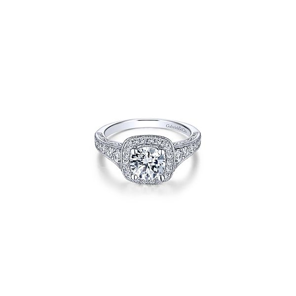 Vintage Inspired 14K White Gold Cushion Halo Round Diamond Engagement Ring Confer’s Jewelers Bellefonte, PA