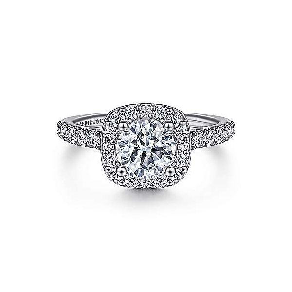 14K White Gold Cushion Halo Round Diamond Engagement Ring Confer’s Jewelers Bellefonte, PA