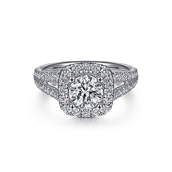 14K White Gold Cushion Halo Round Diamond Engagement Ring Confer’s Jewelers Bellefonte, PA