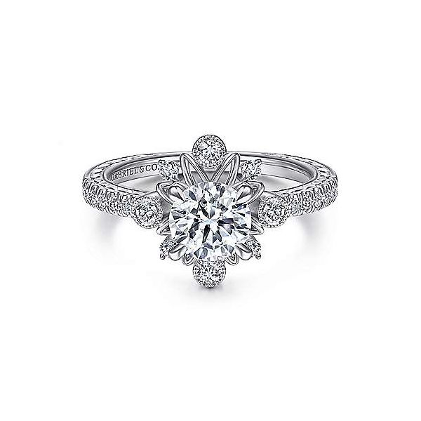 14K White Gold Starburst Halo Round Diamond Engagement Ring Confer’s Jewelers Bellefonte, PA
