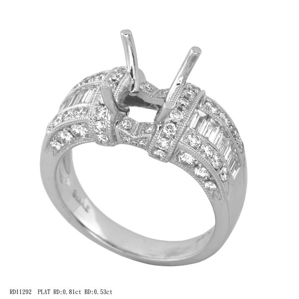 18 Karat White Gold Baguette And Round Diamond Saddle Semi-Mount Engagement Ring Confer’s Jewelers Bellefonte, PA