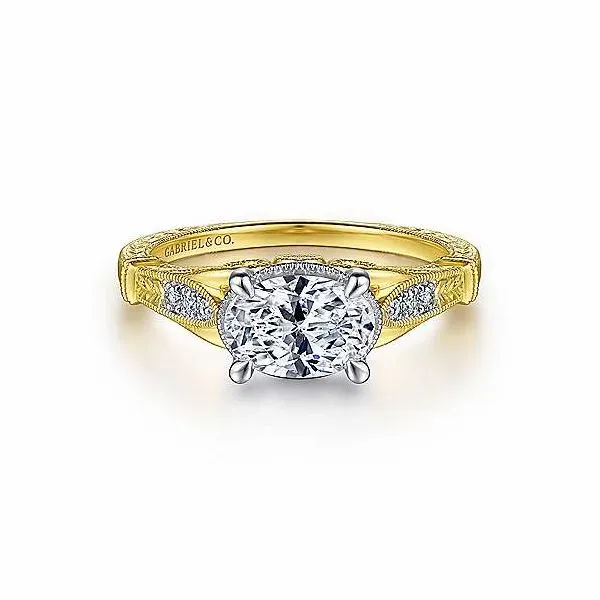 Vintage Inspired 14K White-Yellow Gold Horizontal Oval Diamond Engagement Ring Confer’s Jewelers Bellefonte, PA