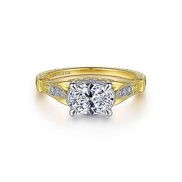Vintage Inspired 14K White-Yellow Gold Horizontal Oval Diamond Engagement Ring Confer’s Jewelers Bellefonte, PA